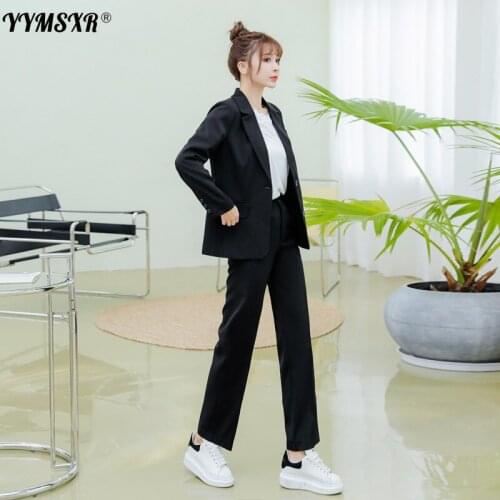 2021 New Autumn Office Womens Suit Casual High-waist Nine-point Pants Two-piece Professional Wear Temperament