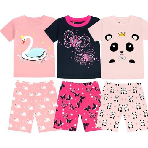 Baby Girl Pajamas Cotton Summer Girls Sleepwear Suit Short Sleeve Cartoon Print Pajama Set for Kids Bebe Nightwear Top And Short