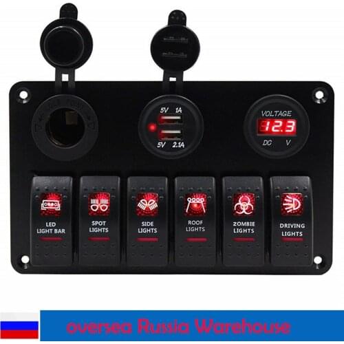 3/6 Gang Fuse 3.1A Dual USB Socket Cigarette Waterproof Rocker Switch Panel For Marine Boat Digital Voltage Display Accessories