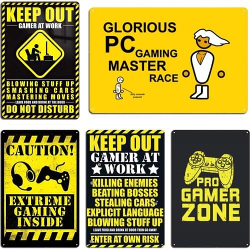 Gamer Warning Caution Funny Metal Signs pub Kitchen Wall Decor Gamer Zoom Tin sign Gamer At Work Posters
