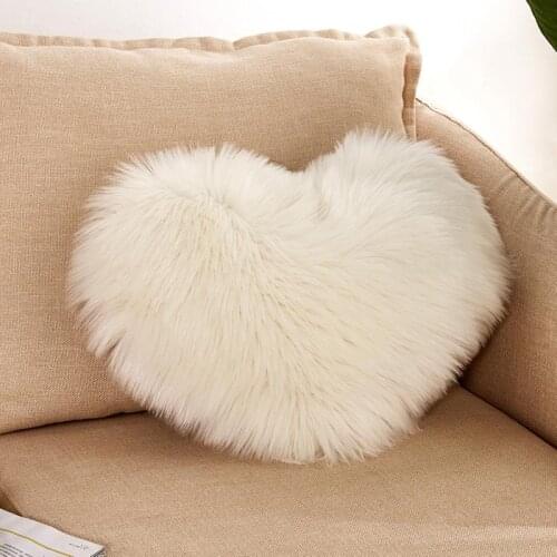 Fluffy Soft Plush Pillowcase Heart Shaped Faux Wool Fur Cushion Pillowslip Sofa Car Decor Washable