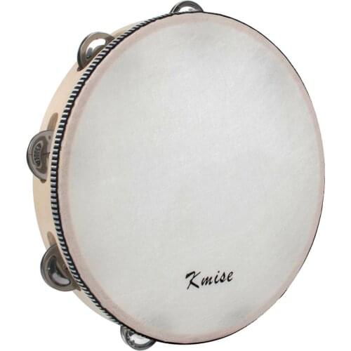 Kmise Tambourine 10 inch Hand Held Drum Metal Jingles Bell Birch Wood Percusion Musical Instrument for Kids Education Gift