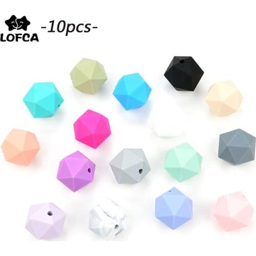 LOFCA 10pcs/lot Silicone Icosahedron Beads Baby Teether BPA Free Cartoon Baby Toy Chew Loose Beads Silicone DIY Necklace Jewelry