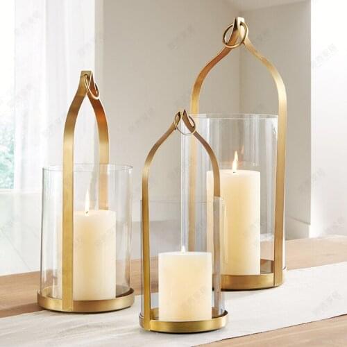 Nordic Gold Candle Holders Metal Glass Candlestick Candlelight Dinner Wind Lamp Luxury Wedding Centerpieces Props Mumluk Gift