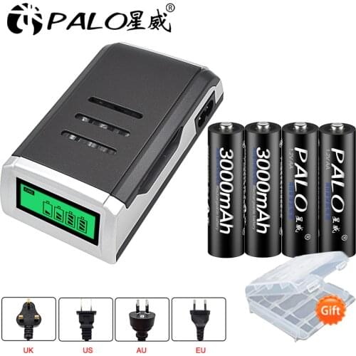 PALO LCD smart AA battery charger for AA AAA rechargeable battery +1.2V NI-MH 3000mAh AA rechargeable batteries for camera toy