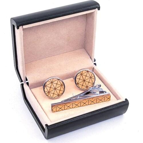 Vintage log wood cufflinks tie clip set environmental protection wood cufflinks hand-carved with gift box