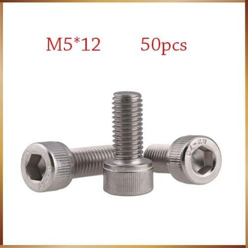 M5 screws m5 bolt 50pcs/Lot Metric Thread DIN912 M5x12 mm M5*12 mm 304 Stainless Steel Hex Socket Head Cap Screw Bolts