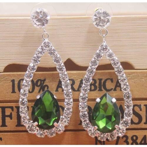 Ritzy green rhinestone dangling earring drop shape crystal women earring fashion jewelry yellow/blue/red glass stone earrings