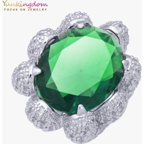 Yunkingdom Anniversary Fashion Jewelry Show 31MM Green Cubic Zirconia Crystal Fine Rings For Women Ladies