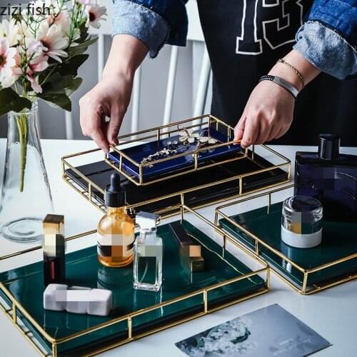 Iron Art Solid Color Ceramics Storage Tray Square Rectangular Decoration Dessert Plate Cake Pan Jewelry Organize Storage Tray