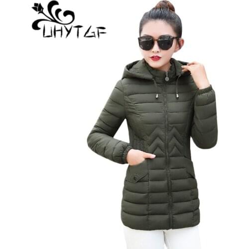 UHYTGF Plus size 6XL Womens Parkas Jacket Fashion Winter Jackets Womens Down Cotton Jacket Coat Female Hooded Coats Womens 123