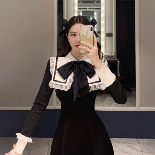 Woman Dresses A- line Skirt Womens Autumn Sailor Collar Dress Vestido De Mujer Femme Robe