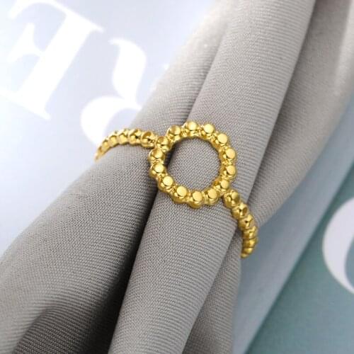 Hollow Out Round Open Adjustable Finger Rings For Women Stainless Steel Gold Minimalist Geometric Ring Jewelry Accessories Gift