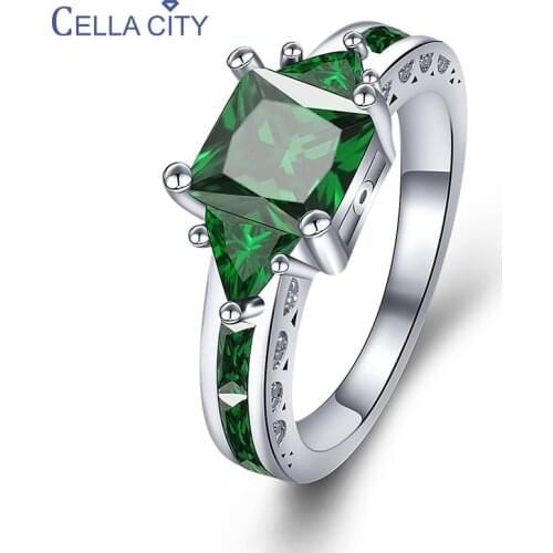 Cellacity Fashion Geometry Womens Ring Trendy Female Silver 925 Jewelry Emerald Green Zircon Elegant Anniversary Gift Wholesale