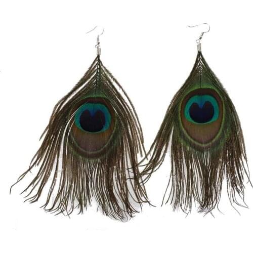 1 Pair Peacock Multicolor Feather Fashion Dangle Earrings