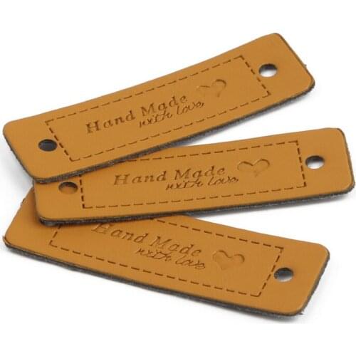 New 12pcs/lot Handmade Letter Pattern PU Leather Tags Rectangle Embossed Label DIY Flag Labels For Garment Accessories