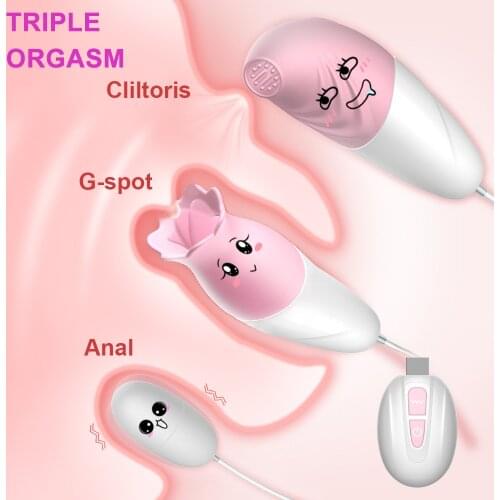 3 In 1 Tongue Licking Clitoris Stimulator Sucking Vibrator For Women Female Masturbation Vaginal Massage Vibrating Egg Sex Toys
