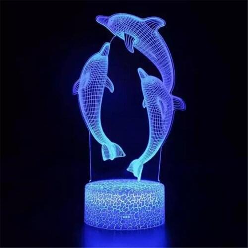 Remote/touch Control 3D LED Dolphin Night Light 7/16 Change Colorful Fashion Acrylic Table Lamp Home Decoration For Kids Gift