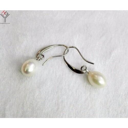 5 pairs / lot women Jewelry Earrings 8mm white oval pearl dangle hook earring Natural Freshwater pearl