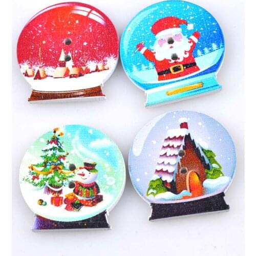 50pcs Wooden Buttons Christmas Magical ball 2 Holes Sewing Handmade Scrapbooking Craft Decoration Accessories 30x30mm MT0835