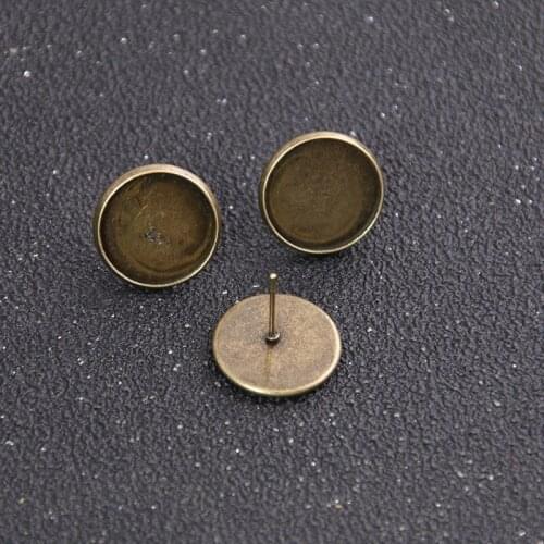 8pcs/lot Fashion Vintage Adjustable Stud earrings Bases Blanks 14mm Antique Bronze Cabochon Stud earrings