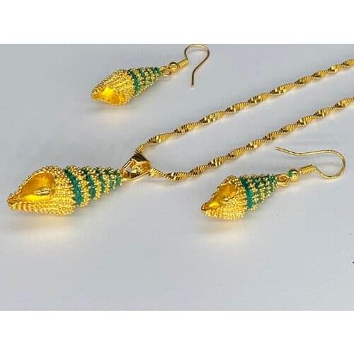 African Dubai Jewelry Set spring fashion conchs Earring Necklace Women Wedding Nigeria Ethiopian Kenya Jewelry