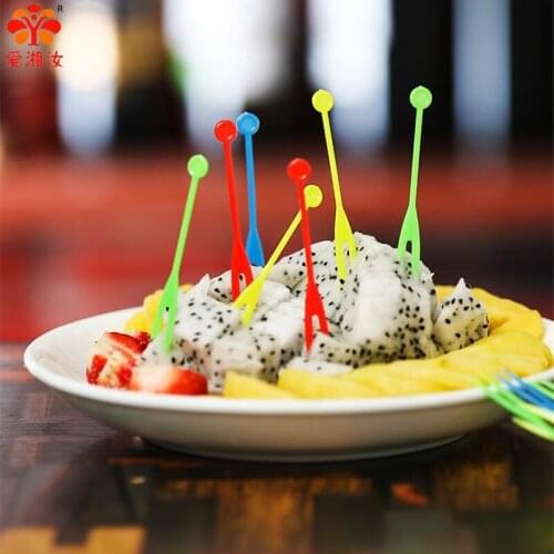 Bar/Home Single Plastic OK Fruit Fork Color/Transparent Food Sticker 8cm*7000pcs