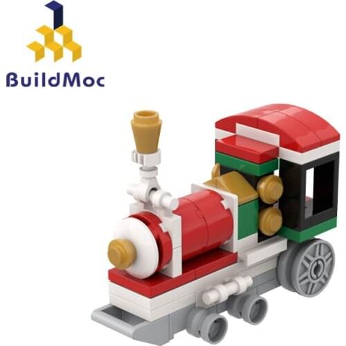 Buildmoc Christmas Train City 58PCS Bricks MOC Christmas Model Building Blocks Toys for Children DIY Xmas Train Toy Kids Gifts