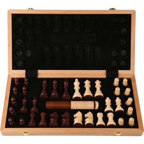 Wooden 2 In 1 Chess Checkers Set Luxury Adult Children Puzzle Board Games Portable Travel Chessboard Kids Birthday Gifts