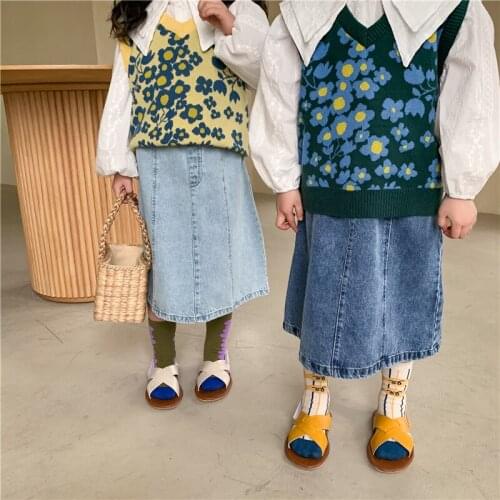 2021 Korean Design Skirts Kids Skirts for Girls Spring New Arrival Girls Fashion Denim Skirts Kids