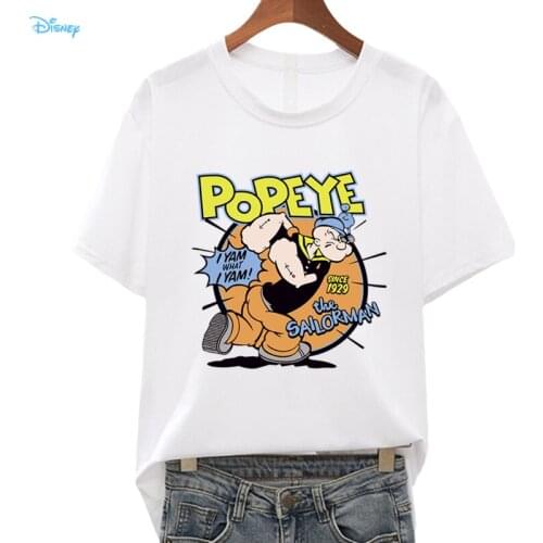 Disney Popeye Plus Size Top Man/Woman Short Sleeve Casual Fashion Streetwear Black White Tee Shirt Oversize Y2K 90s Tee Shirt