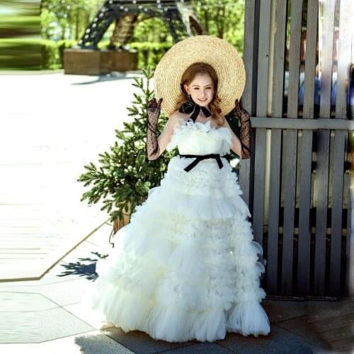 Elegant White Tulle Flower Girl Dresses Sleeveless Ruffles Extra Puffy Plus Size Custom Made Kids Party Gowns