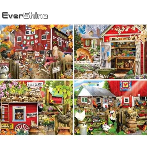 Evershine 5D DIY Diamond Embroidery Farm Full Square Round Diamond Painting House Landscape Cross Stitch Kit Wall Decoration