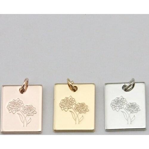 Delicate Marseille Rectangle Marigold Birth Flowers Pendant DIY Charms For Women Jewelry Making Accept Custom Design