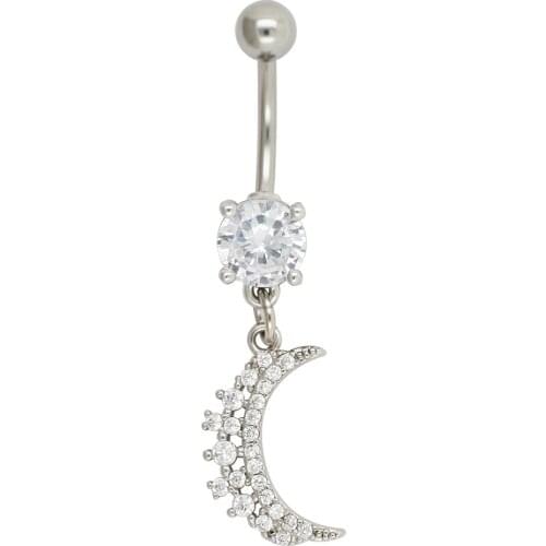JHJT MUSI 14G Navel Belly Button Rings Dangle Moon 316L Surgical Steel Sexy Women Men Belly Piercing Nombril Body Jewelry