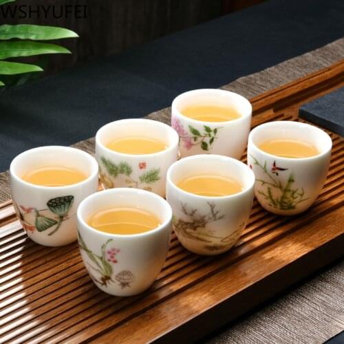 WSHYUFEI Chinese Ceramic Tea set Tea Cup White porcelain suet jade Tea set tea cup Master Tea Cup Home Personal Tea Cup