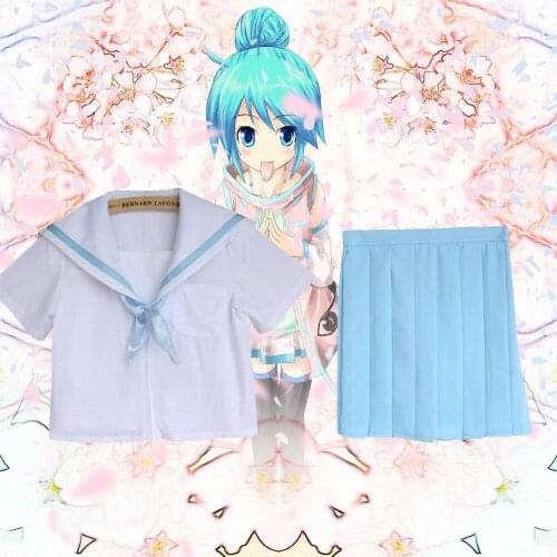 Super Cute Girls Japanese School Student Uniform Set Orthodox Sailor Suit Tops Blouse+Pleated Skirt+ Neck Tie 3PCS Water Blue