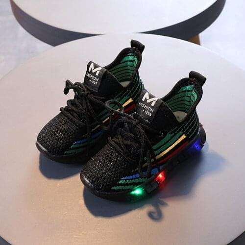 2021 Size 21-30 Glowing Sneakers Boy Sports Laces Mesh Chidlren Casual Shoes Baby Breathable LED Flashing Lights Girls Shoes
