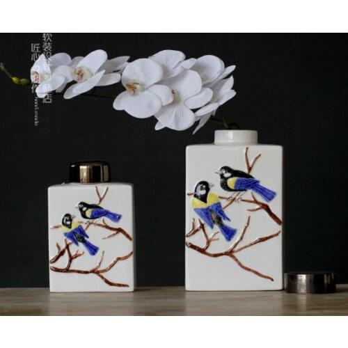 Home Furnishings Jingdezhen Ceramics pot European Square Ice Crack Flowers And Birds Ornaments Furnishing porcelain jar