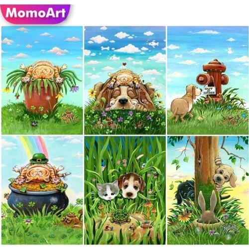 MomoArt Diamond Painting Dog Animal Full Drill Square Diamond Embroidery Cartoon Cross Stitch Mosaic Cat Rhinestones Wall Art
