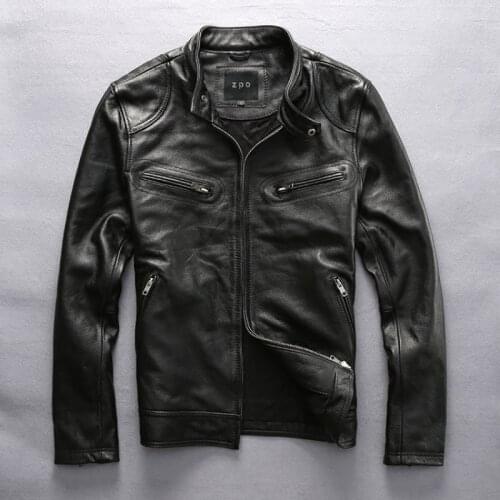 ZZD Hot Sale Cow Leather Clothing Men’s Oversize Genuine Cowhide Simple Design Slim Jacket Outerwear