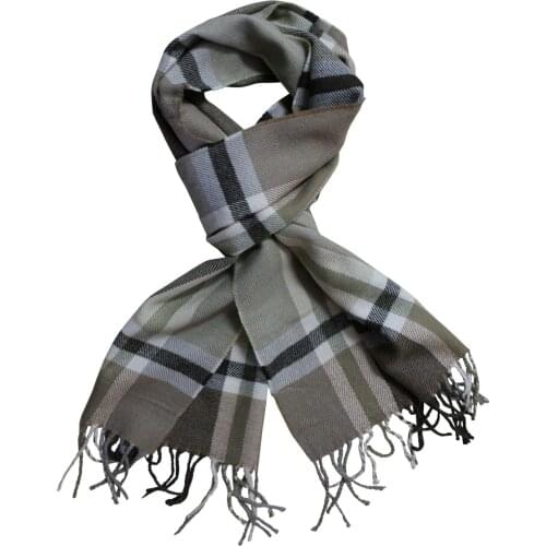 Men Scarf Brown Khaki Checkered Mosaic Pattern Tartan Soft Cashmere Feel L Urban Style Chic Trendy Man