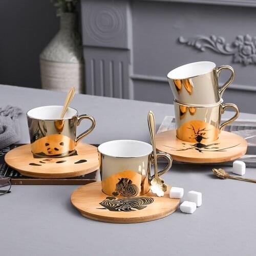 Ceramics Mirror Surface Coffee Cup Saucer Spoon Set 250ml Ceramic Mug Creative Reflex Milk Tea Cup Cafe Party Drinkware
