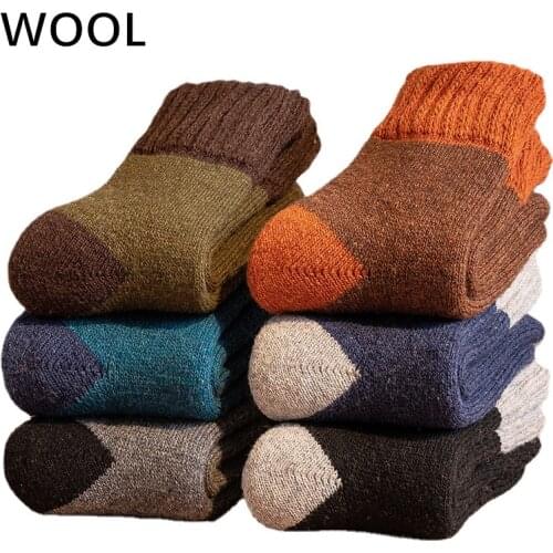 5pairs/ New Winter Thick Wool Socks Mens Color Matching High Quality Terry To Keep Warm Winter Retro Fashion Socks Size 38-45