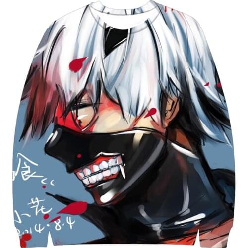 2018 Autumn New Fashion Sweatshirt Anime Tokyo Ghoul 3d Print Mens Womens Hipster Pullovers Full Color Print Hip Hop Sweatshirts