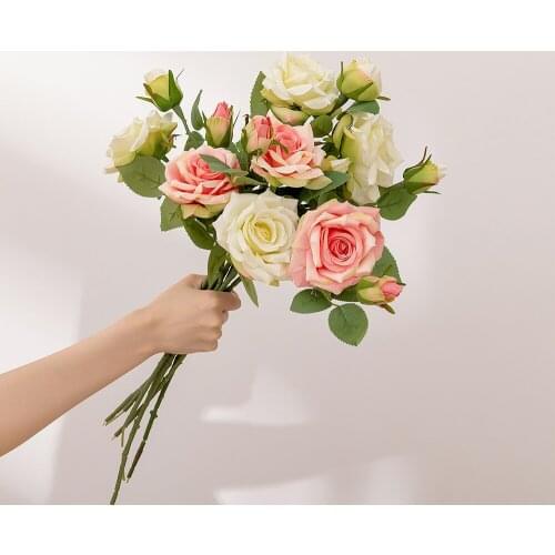 New Wedding Decoration Artificial Rose Fake Flowers Silk Cloth 2 Heads/Bouquet Bride Hand Hold Party Home Garden Office Decorate