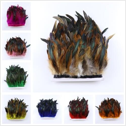 Wholesale 10 Meters Natural Chicken Rooster Tail Feathers Trims Strip 15-18 cm Wedding Party Clothing Feather Ribbon Decoration