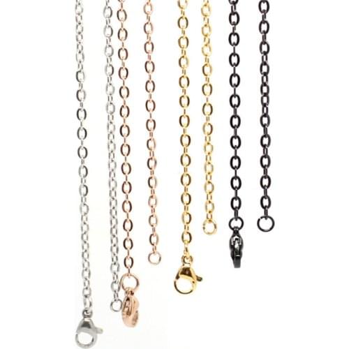 20'' (50cm) 316L Stainless Steel Chain Necklace Flat Oval Chain O-Shaped Link With Lobster Clasp Cable For Locket Women Men Gift