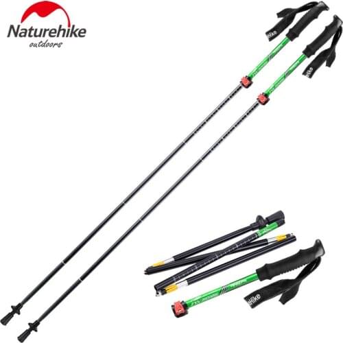 Naturehike 1Pcs lightweight Five Section Fold Walking Stick Ultra light 7075 Sponge Handle Professional Lock Trekking Pole NH15A