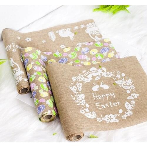 2019 Happy Easter Table Banner With Rabbit Easter Eggs Painted Vintage linen Tablecloths Easter Home Decorations